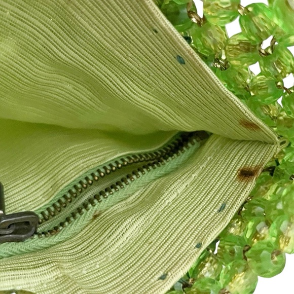 Vintage Acrylic Acid Lime Green Neon Beaded Small Handbag Retro Purse - Picture 6 of 9